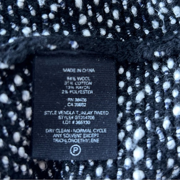 Theory Vendla Wool Blend Black & White Tweed Fringe Hem Lightweight Sweater - Picture 7 of 9